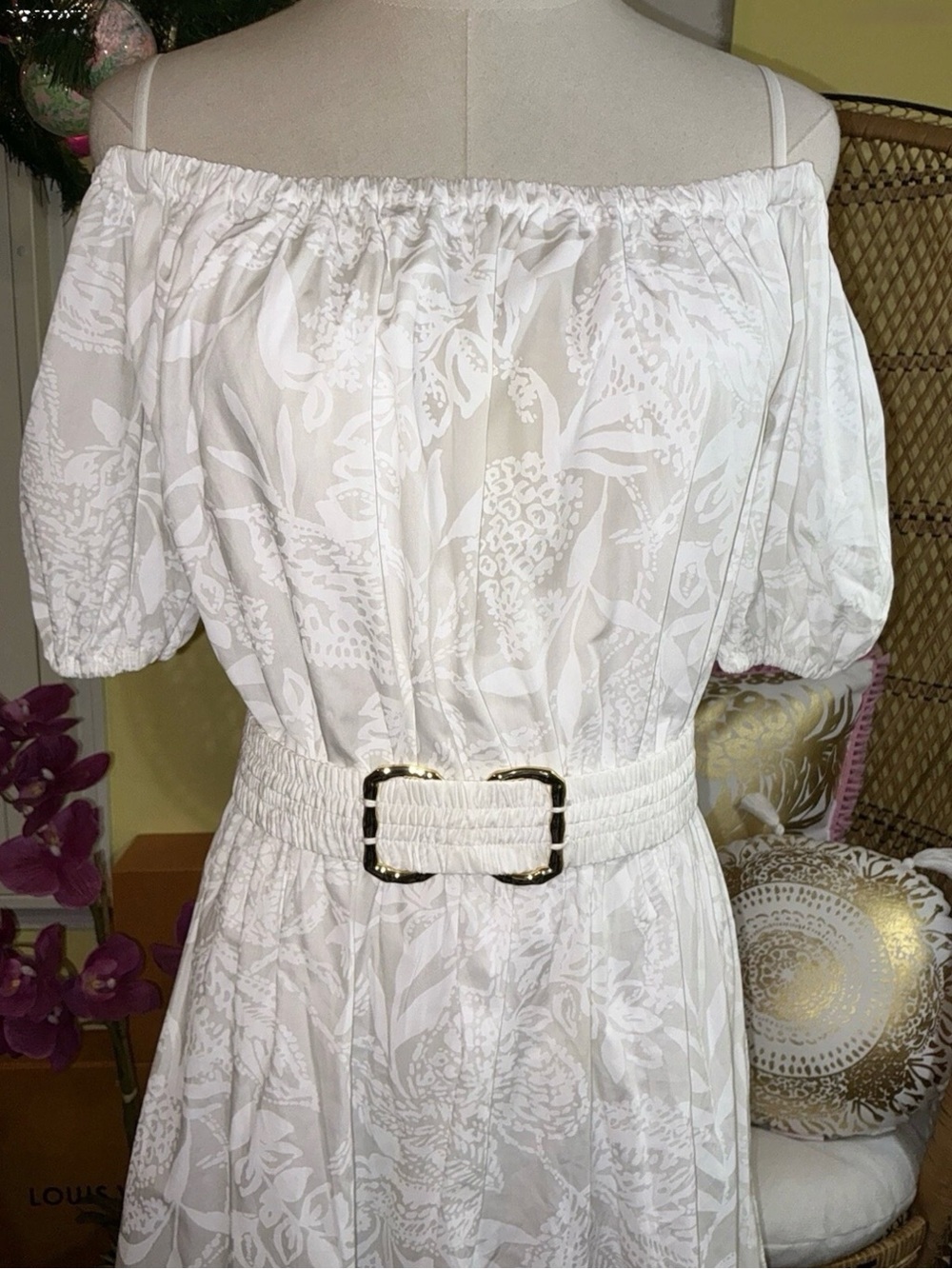 Lilly Pulitzer NWT Nessa Shoulder Maxi Dress White Jungle Cabana $348 Size XL - Picture 5 of 12
